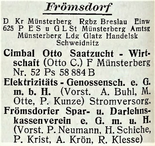 Frömsdorf in Amtliches Industrie- und Handels-Adressbuch der Provinz Niederschlesien 1925
