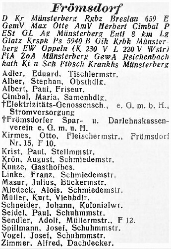 Frömsdorf in Amtliches Landes-Adressbuch der Provinz Niederschlesien für Industrie, Handel, Gewerbe 1927