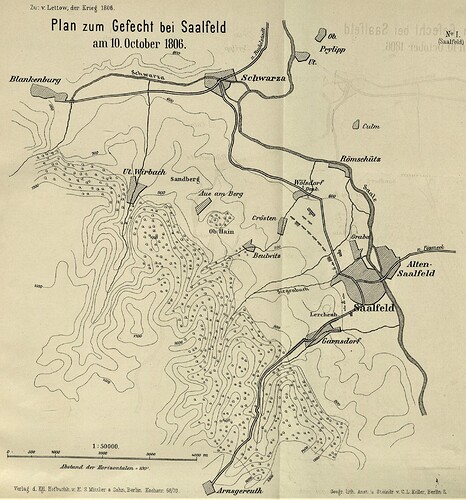Lettow-Vorbeck O. Der Krieg von 1806 und 1807, Erster Band Jena und Auerstedt Plan zum Gefecht bei Saalfeld am 10.10.1806