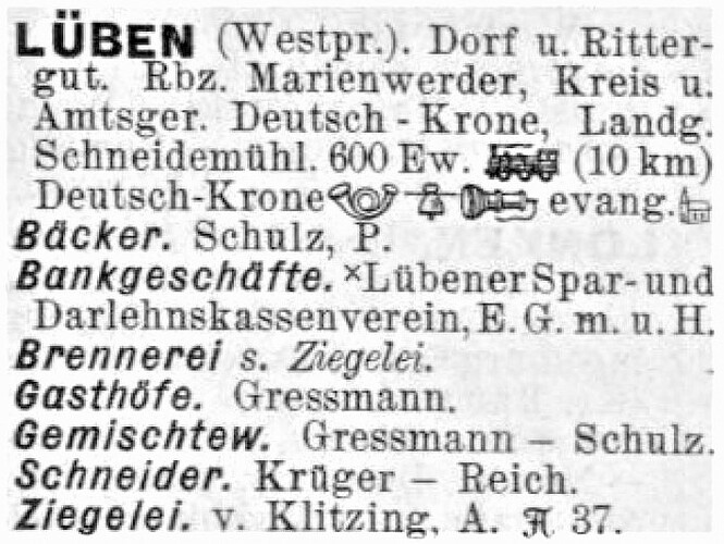 Lüben (Westpr.) in DEUTSCHES REICHS-ADRESSBUCH von Rudolf Monse 1916