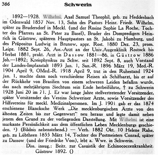 Wilhelmi in Die mecklenburgischen Aerzte von den ältesten Zeiten bis zur Gegenwart (1929)