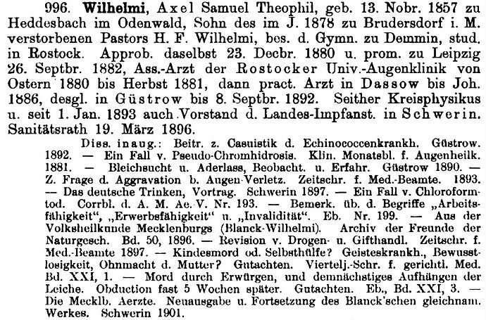 Wilhelmi in Mecklenburgische Ärzte von den ältesten Zeiten bis zur Gegenwart (1901), S_199