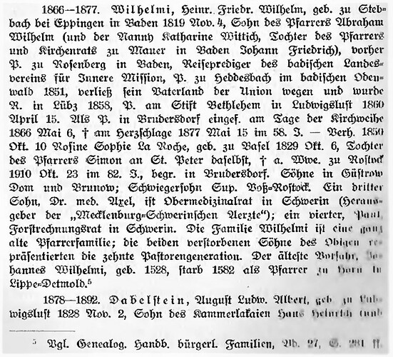 Wilhelmi, Heinrich Friedrich Wilhelm, 1866-1877 Pfarrer zu Brudersdorf in Die Mecklenburg-Schwerinchen-Pfarren seit dem dreißigjährigen Kriege v. Gustav Willgeroth, Bd. 1, S. 544
