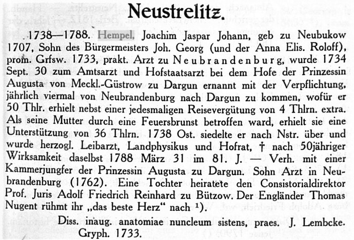 Hempel in Die mecklenburgischen Aerzte von den ältesten Zeiten bis zur Gegenwart (1929)