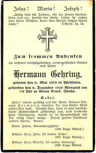 Herman Gehring Mass Card