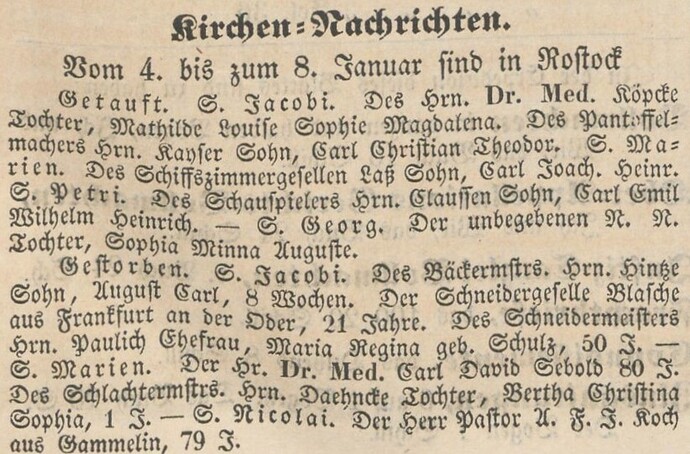 Kirchen-Nachrichten v. 04. bis 08.01.1840 sind in Rostock 1