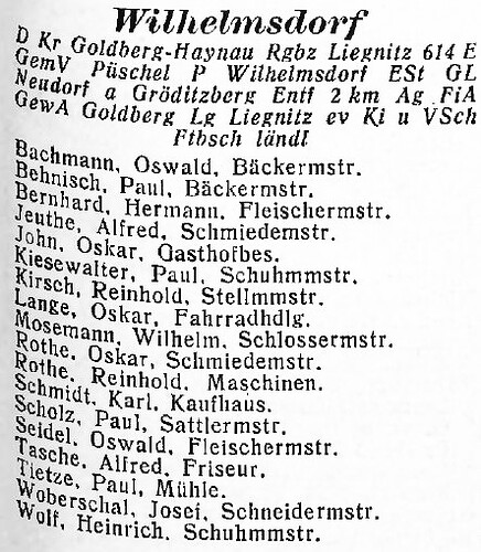Wilhelmsdorf in Amtliches Landes-Adressbuch der Provinz Niederschlesien für Industrie, Handel, Gewerbe 1927