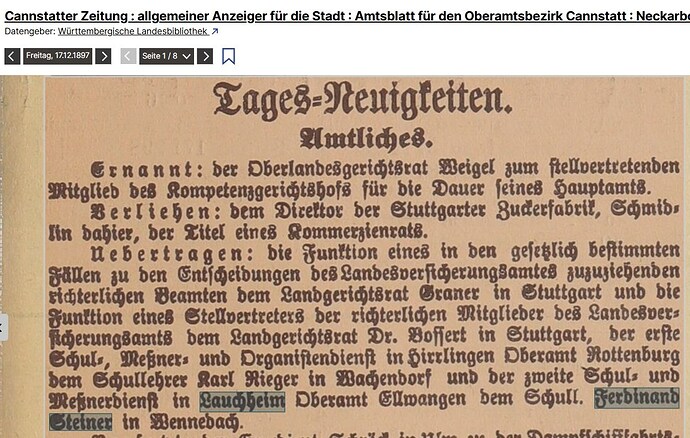 1897-12-17 Cannstatter Zeitung S.1 Steiner Ferdinand Lehrer Wennedach Lauchheim 2