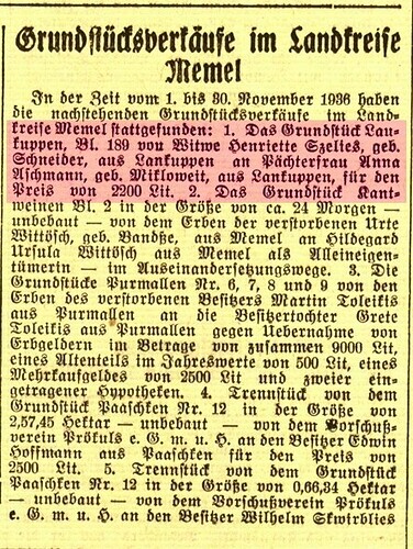 MD-1936-289 Seite 04 Grundstücksverkäufe Landkreis Memel