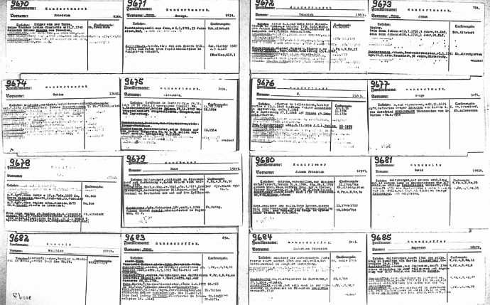 Hundertmarck in Kartei Moeller Nr. 9670 - 9677