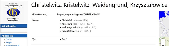 Christelwitz-Ausschnitt Ortsnamen