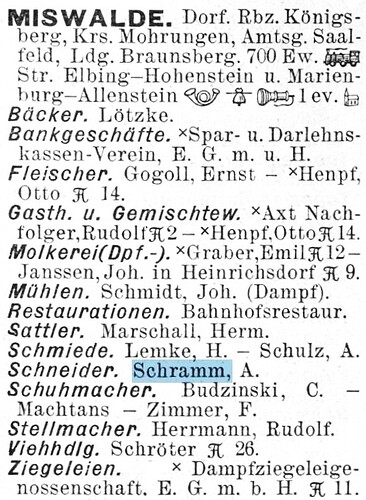 Miswalde in Reichsadressbuch 1916 - Ostpreußen, S_286