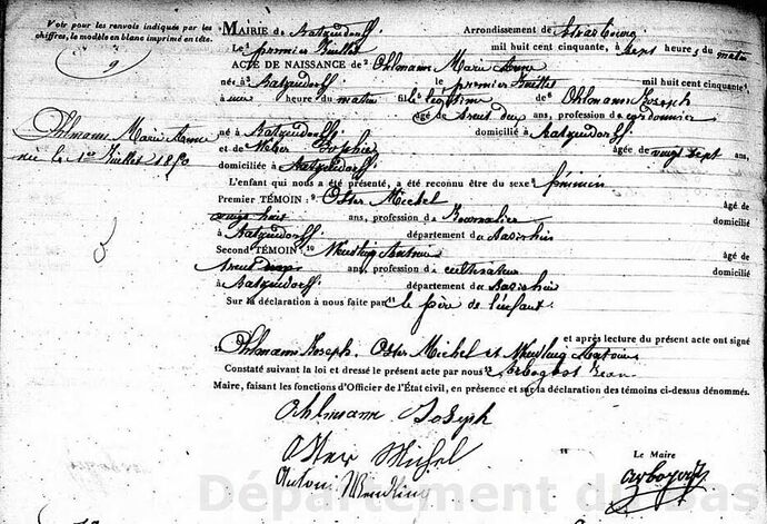 1850 Geburtsurkunde Marie Anne Ohlmann-1