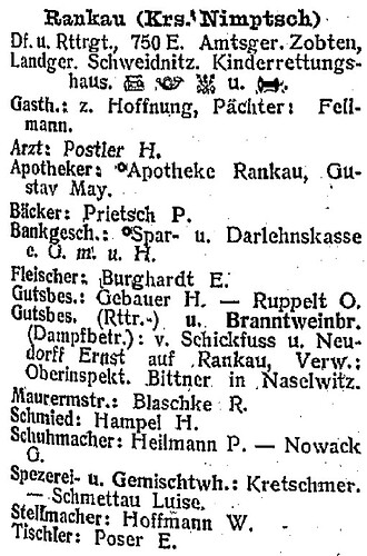 Rankau in Adressbuch aller Länder Schlesien 1912
