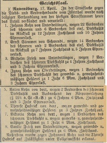 Cannstatter Zeitung 1897-04-17 S.3 Schwurgericht Ravensburg Urteil Kohn-Bande 2