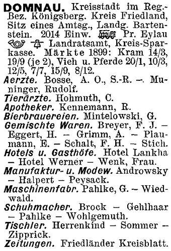 Domnau in Reichsadressbuch für Industrie, Gewerbe und Handel, Band 1, 1898-1899, S. 1563