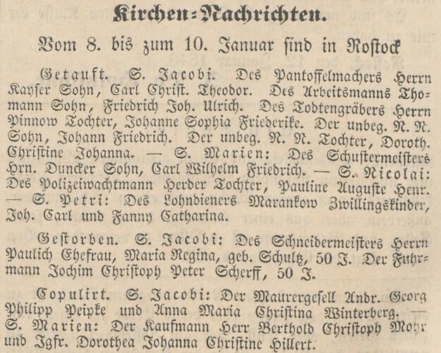 Kirchen-Nachrichten v. 08. bis 10.01.1840 sind in Rostock