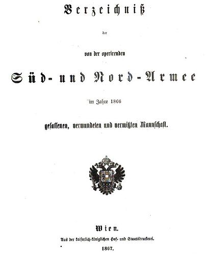 Verzeichniß der Süd- und Nord-Armee im Jahre 1866, Wien 1867