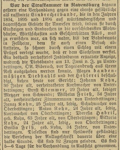 Schwäbische Tagwacht 1897-04-10 S.2 Ravensburg Schwurgericht Bandendiebstahl Kohn