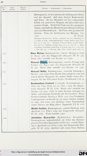 Freyer in Die deutschen Zinngießer und ihre Marken Band 4 Schlesische Zinngießer 1926