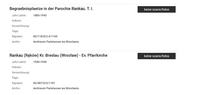 Niederschlesien Rankau Begräbnisplätze