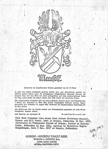 Johann Christian Mausolf, Mossin, Schlochau von Moslof, William_11