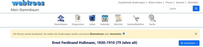 webtrees - Änderungen übernehmen