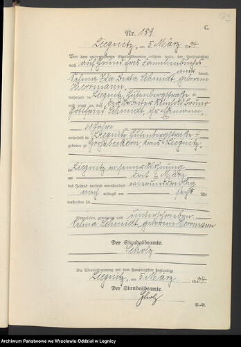 Schmidt, Reinhold Bruno Gottfried (+3.3.1934) Standesamt Liegnitz