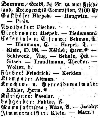 Domnau in Adressbuch von Ost- und West-Preußen 1866, S. 69