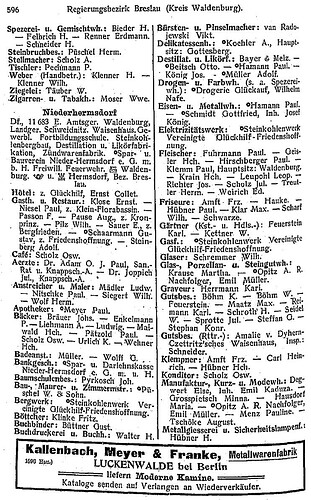Niederhermsdorf in Adressbuch aller Länder Schlesien 1912 S_596
