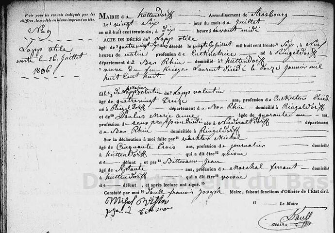 1836 Sterbeurkunde Odile Lapp