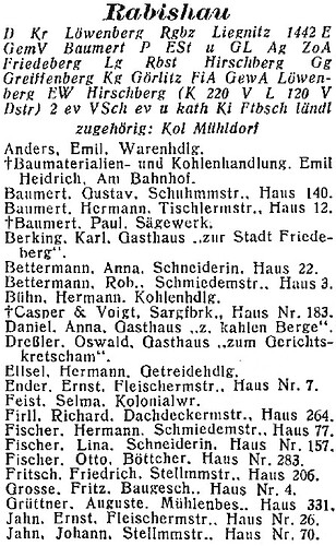 Rabishau 1 in Amtliches Landes-Adressbuch der Provinz Niederschlesien für Industrie, Handel, Gewerbe 1927