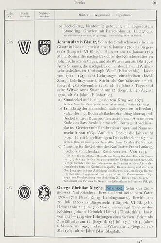 Nitschke in Die deutschen Zinngießer und ihre Marken Band 4 Schlesische Zinngießer 1926, S_91