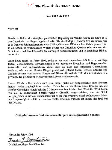 Ortschronik Herste Vorwort