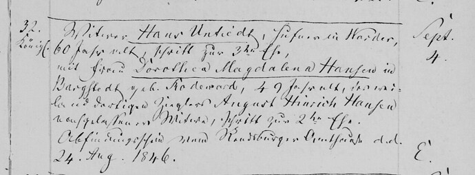 Untiedt, Hans und Dorothea Magdalena Hansen geb Rodeward Hochzeit 4.Sept. 1846 KiBu Nortorf.jpg