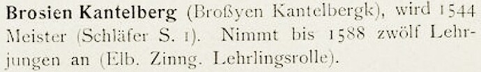 Kantelberg Brosien aus Elbing in Die deutschen Zinngießer und ihre Marken Band 3 Norddeutsche Zinngießer 1923
