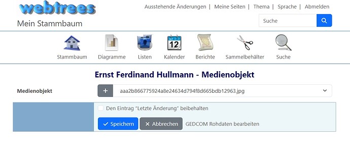 webtrees - Medienobjekt bearbeiten