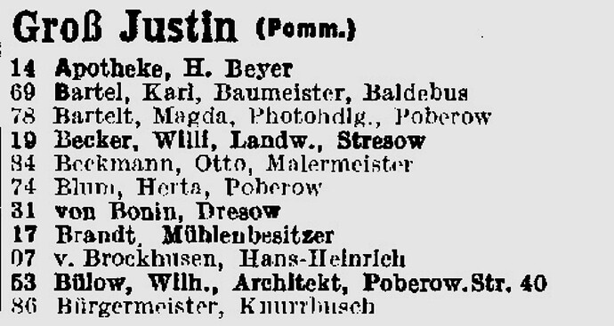 Groß Justin mit Zoldekow in Deutsches Reich - Reichstelefonbuch 1942, Band III, S. 696_1