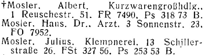 Mosler aus Breslau in Amtliches Landes-Adressbuch der Provinz Niederschlesien für Industrie, Handel, Gewerbe 1927