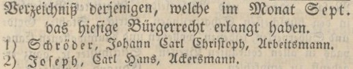 Verzeichniß Bürgerrecht v. Sept. 1 1844