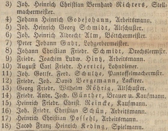 Verzeichniß Bürgerrecht v. Juli 2 1845