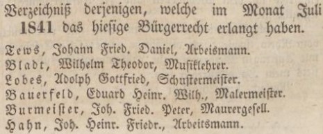 Verzeichniß Bürgerrecht v. Juli  1 1841