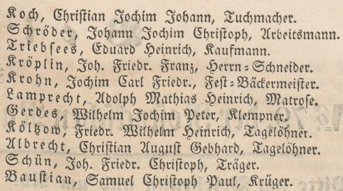 Verzeichniß Bürgerrecht v. September 2 1840