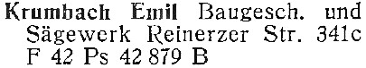 Krumbach, Emil aus Habelschwerdt in Amtliches Industrie- und Handels-Adressbuch der Provinz Niederschlesien 1925, Seite 111