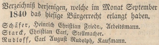 Verzeichniß Bürgerrecht v. September 1 1840