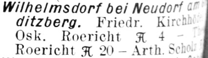 Adressen d. Landwirte in Wilhelmsdorf aus DEUTSCHES REICHS-ADRESSBUCH von Rudolf Monse 1916