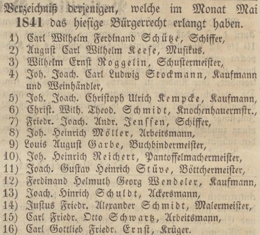 Verzeichniß Bürgerrecht v. Mai 1841