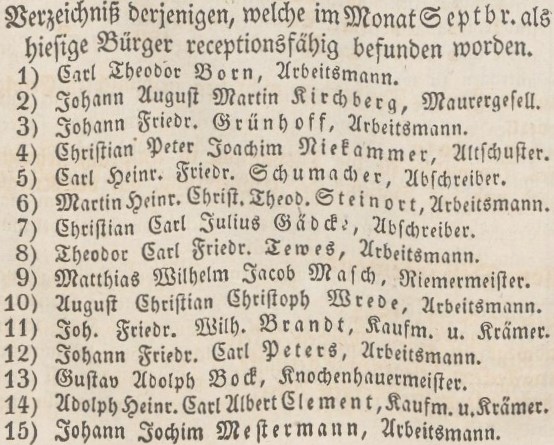 Verzeichniß Bürgerrecht v. Sept. 1847