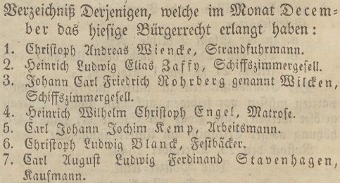Verzeichniß Bürgerrecht v. Dez. 1844