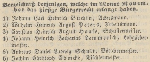 Verzeichniß Bürgerrecht v. Nov. 1844